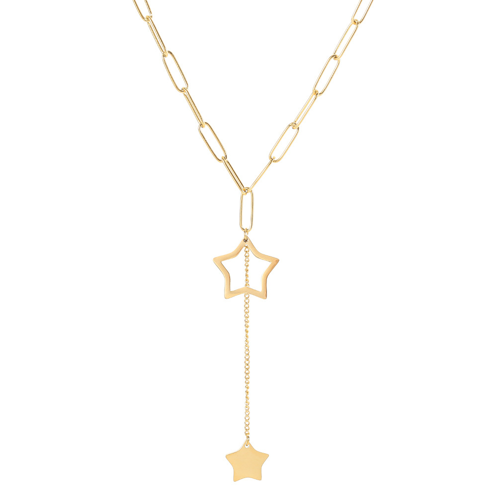 European and American fashionable titanium steel necklace, long collarbone chain with star tassels, niche design sense, trendy and versatile accessories Item Picture