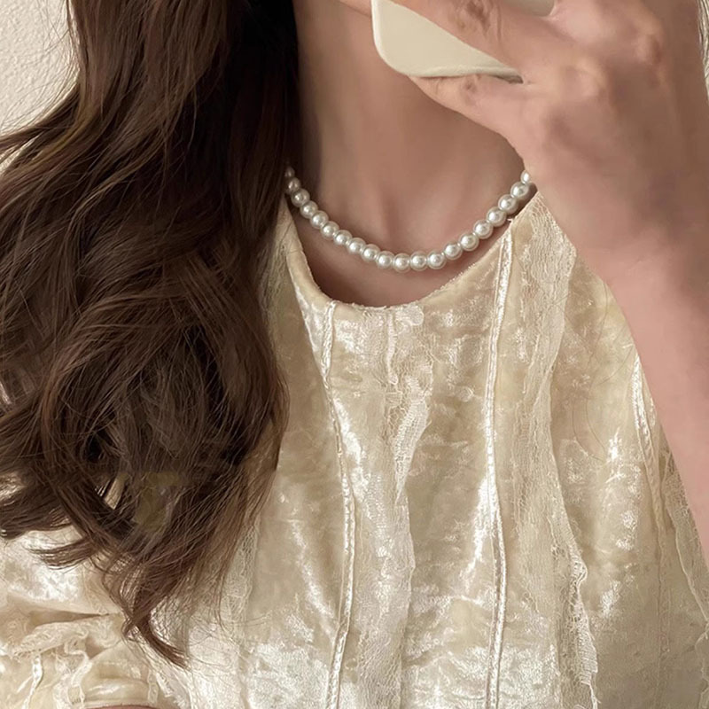 Pearl necklace for women, light luxury and niche design, sweater collarbone chain, 2024 new style bestseller, high-end neckchain accessory Specification drawing