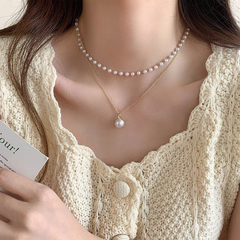 French-style laid-back pearl necklace, a unique and high-end look for women, versatile collarbone chain, a new 2024 simple necklace details Picture