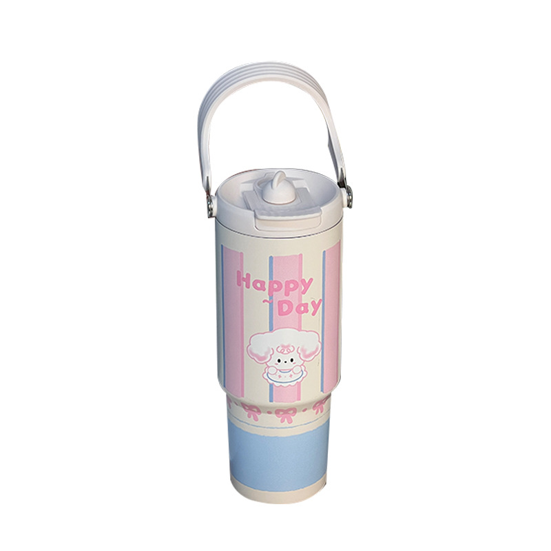 Cross-border hand-held ice cup, large-capacity car insulated cup, high appearance level cartoon water cup, women's outdoor portable straw cup Item Picture