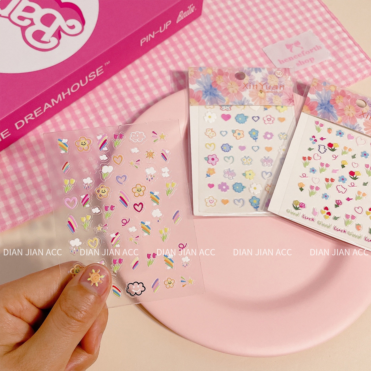 Embossed 5D three-dimensional new color children's nail stickers, girls' nail art stickers, cute expressions, childlike fun graffiti decals Application Scenario
