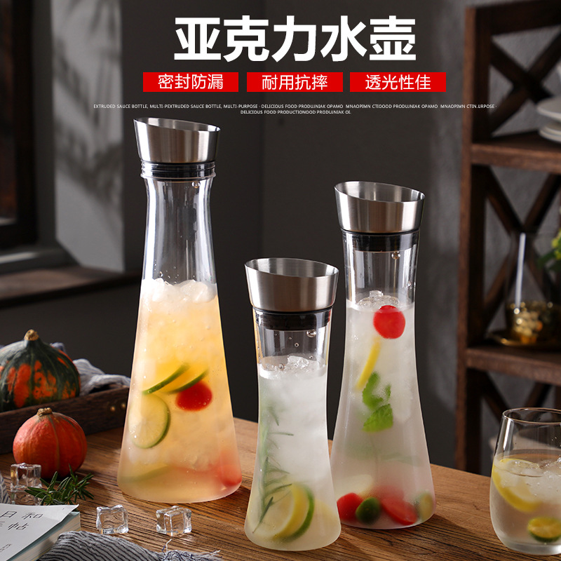 PC acrylic cold water kettle, stainless steel lid cold water kettle, plastic flower tea and juice kettle, high-temperature resistant wholesale for restaurants full figure