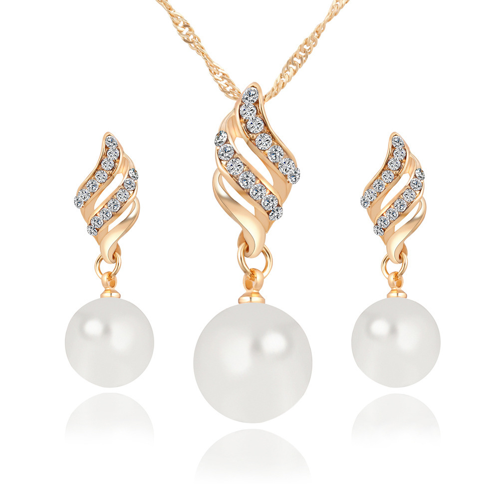The popular cross-border export product, the dynamic pearl stud necklace, spiral jewelry, Korean minimalist style accessory set N5260 full figure