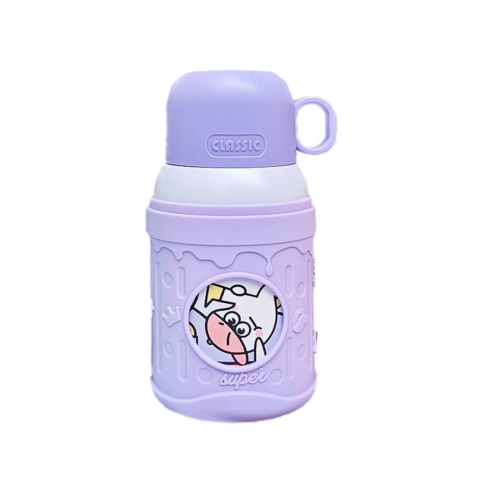 New cute insulated cup, portable one-lid dual-purpose water bottle for kindergartens, anti-drop slanted span outdoor stainless steel cup Item Picture