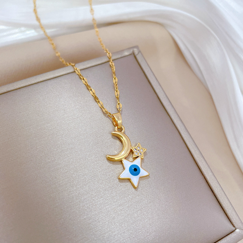 【 Titanium Steel 】 Star Moon Eyes, luxurious cross-border banquet and wedding necklace, versatile collarbone chain for female Internet celebrities, titanium steel Specification drawing