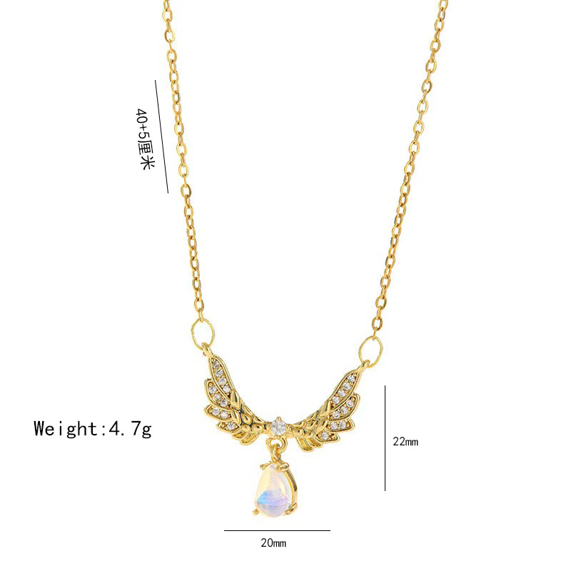 Fashionable and colorful gemstone angel wing titanium steel necklace, women's personality, versatile, light luxury collarbone chain, wholesale of internet-famous accessories Item Picture