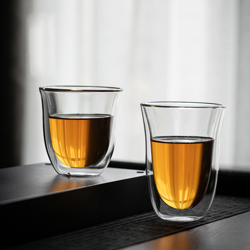 Double-layer heat-insulating and high-temperature resistant glass water cups, household transparent cups, drinking water, tea brewing cups, green tea cups, coffee cups, tea sets full figure