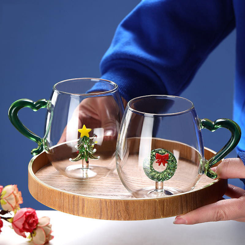 Creative Christmas glass cups, snowman Christmas tree glass cups, animal glass cups, gift sets, can be printed with logos details Picture