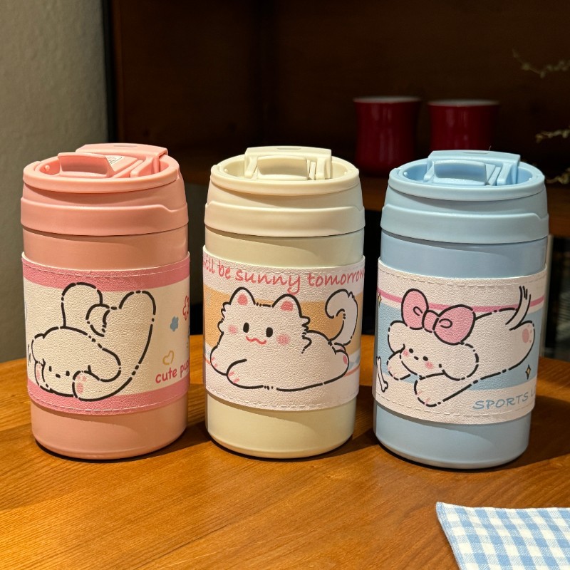 Straw cup, portable cup, heat-resistant insulated cup, popular online celebrity, high appearance level, ins water cup with handle capacity, simple cartoon style details Picture