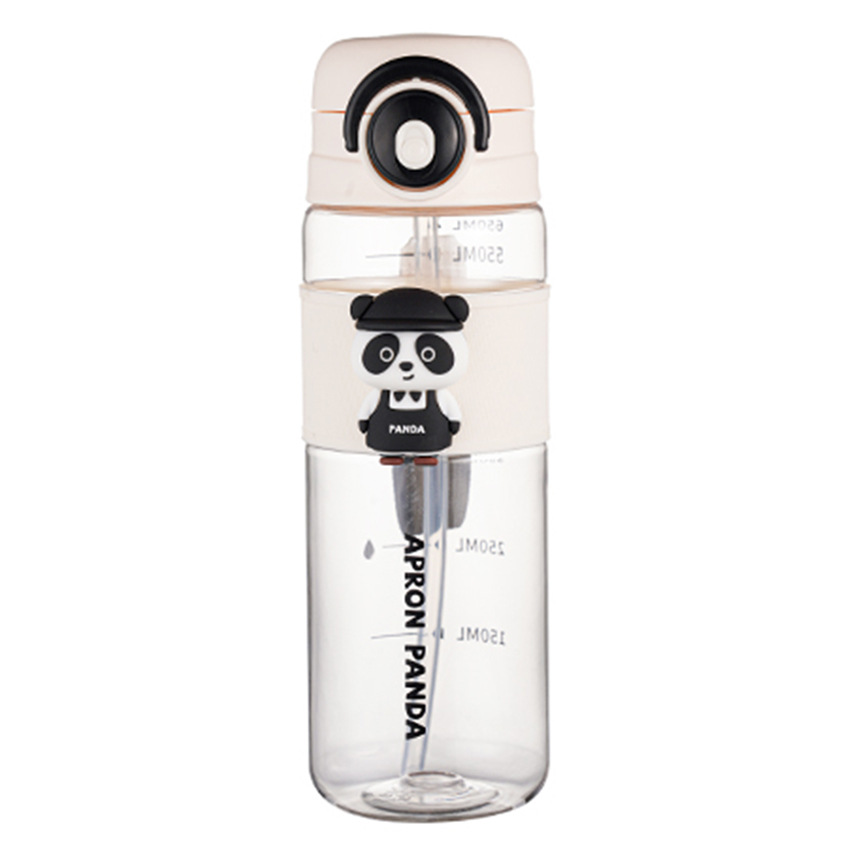 Cartoon panda straw cup, double drinking, creative, cute and portable plastic cup, student sports summer girls' water cup wholesale Item Picture