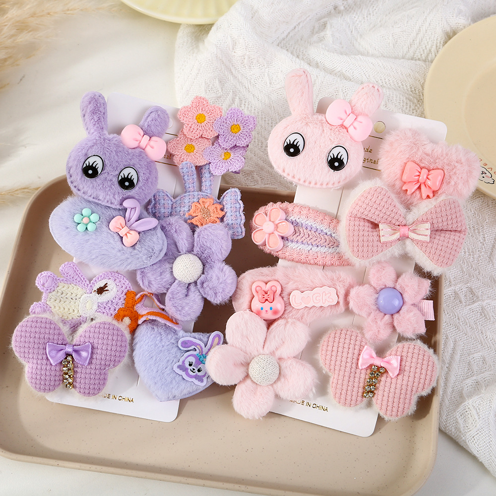 Autumn and winter cartoon cute hair clip set, children's sweet style bow rabbit eight-piece set, bangs broken hair clip and hairpin Specification drawing