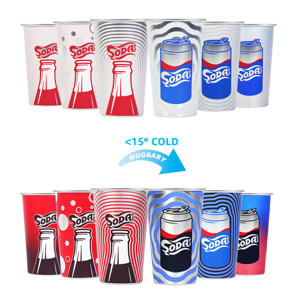 Factory direct sales of roll-edge aluminum cups, cola and Sprite soda cups that change color when cold, color-changing aluminum cups in stock Item Picture