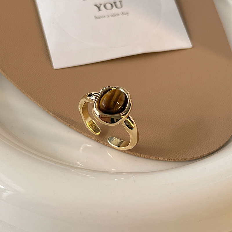Tiger's eye open ring for women, high-end, niche design, fashionable index finger ring, retro, unique and distinctive, ring for men Specification drawing