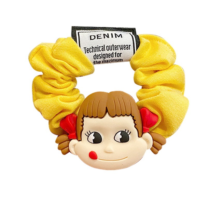 Korean version colorful fabric cartoon smiling face hair band, cute girl hair tie, children and adults' hair, flower girl hair tie, rubber band Item Picture