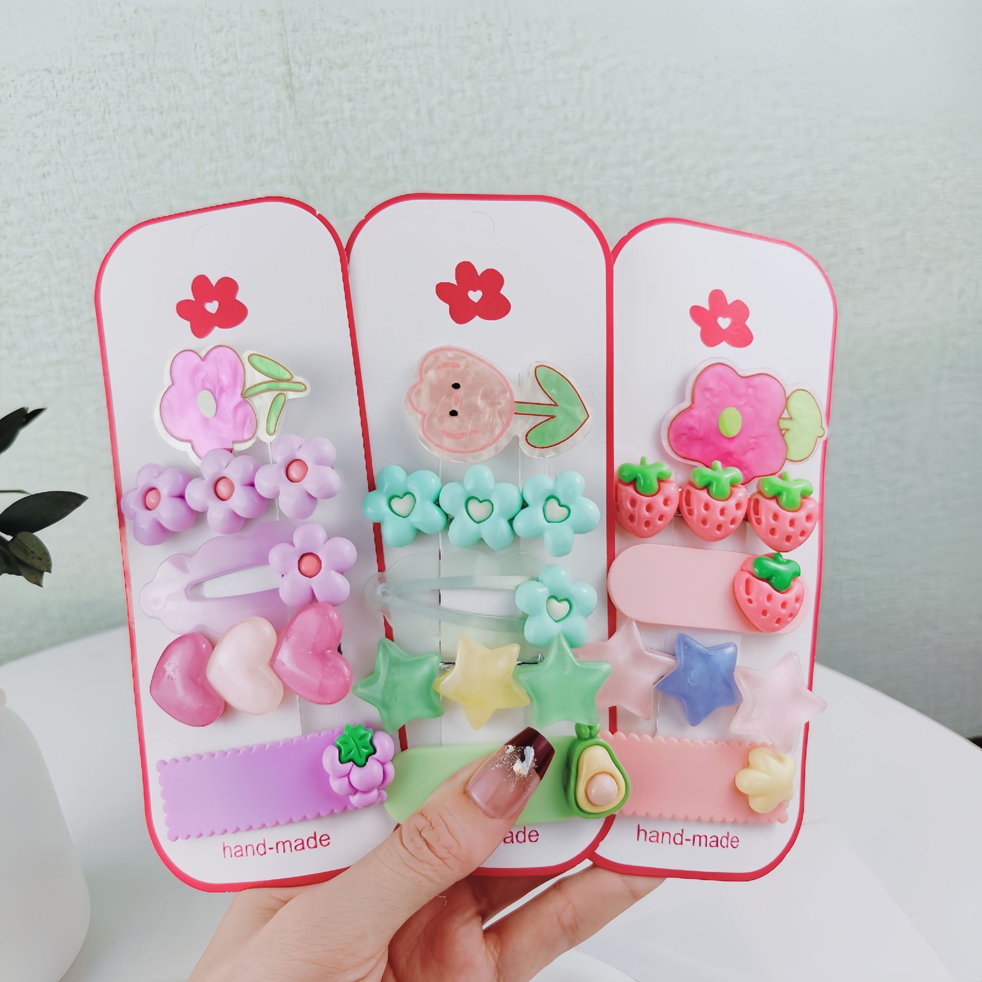 Children's hair clip set, acrylic flower hair clip, dopamine girl strawberry hair clip, girl bangs clip, bb clip full figure