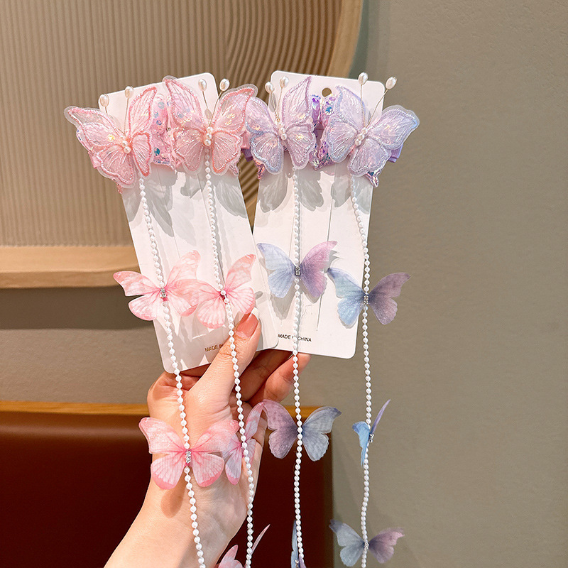 Children's tassel butterfly hair clips, super fairy pearl girls' braided hair chain headwear, little girls' hair bands, braided hair accessories for girls Application Scenario