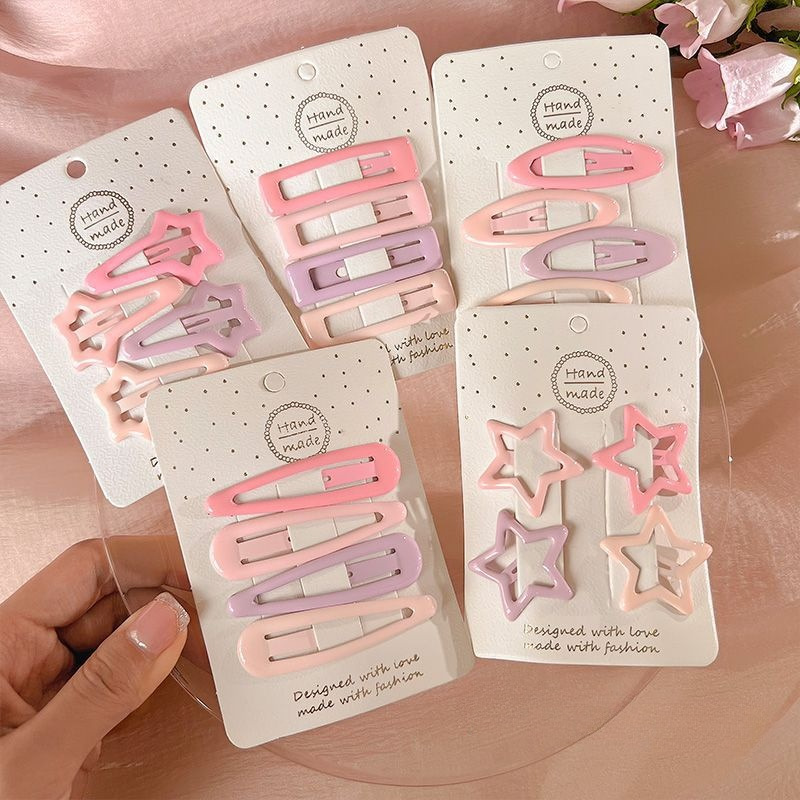 Pink dopamine hair clips, female forehead bangs clips, bb clips, side hair clips, sweet and cute hair clips headwear Application Scenario