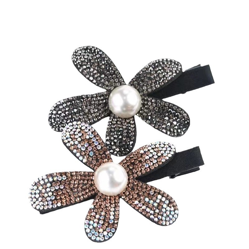 Xiaoxiangfeng Full Diamond Flower Hairpin for Women, 2024 new style bangs hairpin, side clip, side cut hair arrangement, duckbill clip Item Picture