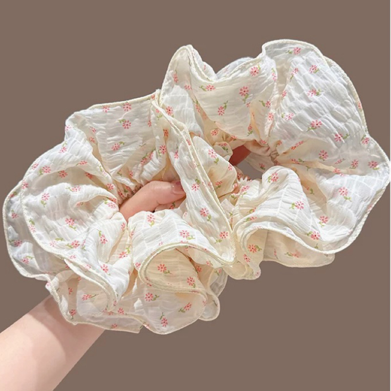 Four floors super large! Floral and fresh large intestine hair band, pink low ponytail bun, 2025 Spring new style hair tie full figure