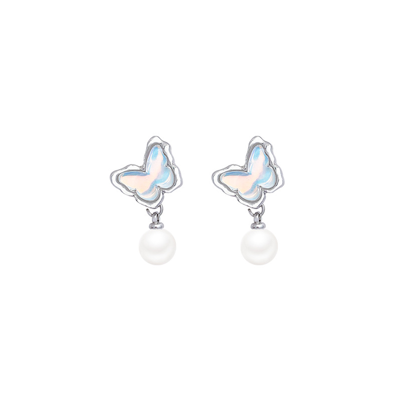 Super ethereal butterfly pearl earrings, women's light luxury, niche and high-end feel, sweet and unique ear studs, best-selling earrings wholesale Item Picture