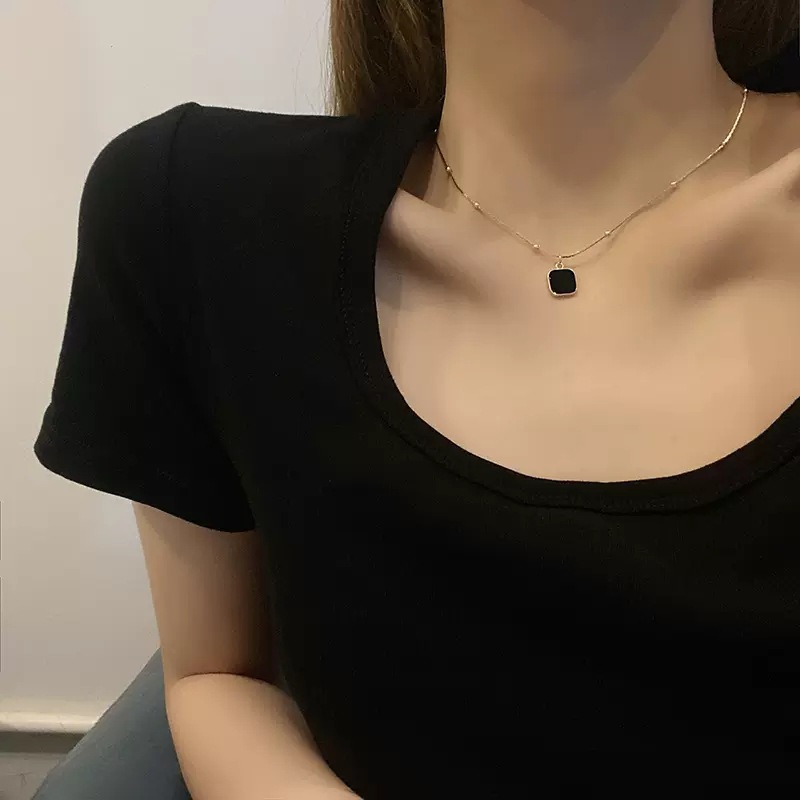 Ins-style hip-hop black dark geometric square necklace for women, new 2024, light luxury and niche design sense collarbone full figure