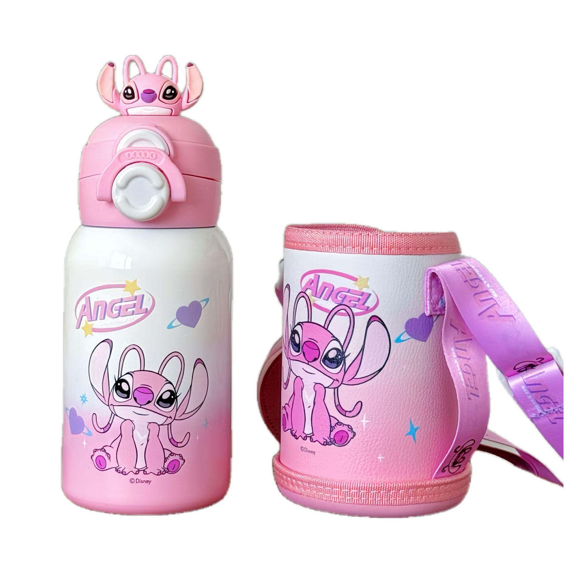 Stilzi children's insulated cup, cartoon large capacity, high appearance level water bottle, portable anti-drop, slanted span, double drinking straw cup Item Picture