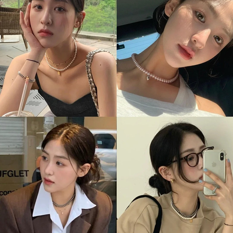 French-style laid-back pearl necklace, a unique and high-end look for women, versatile collarbone chain, a new 2024 simple necklace full figure