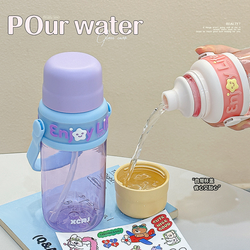 2025 Three-drink plastic cup outdoor portable large-capacity water bottle simple student durable new straw cup details Picture