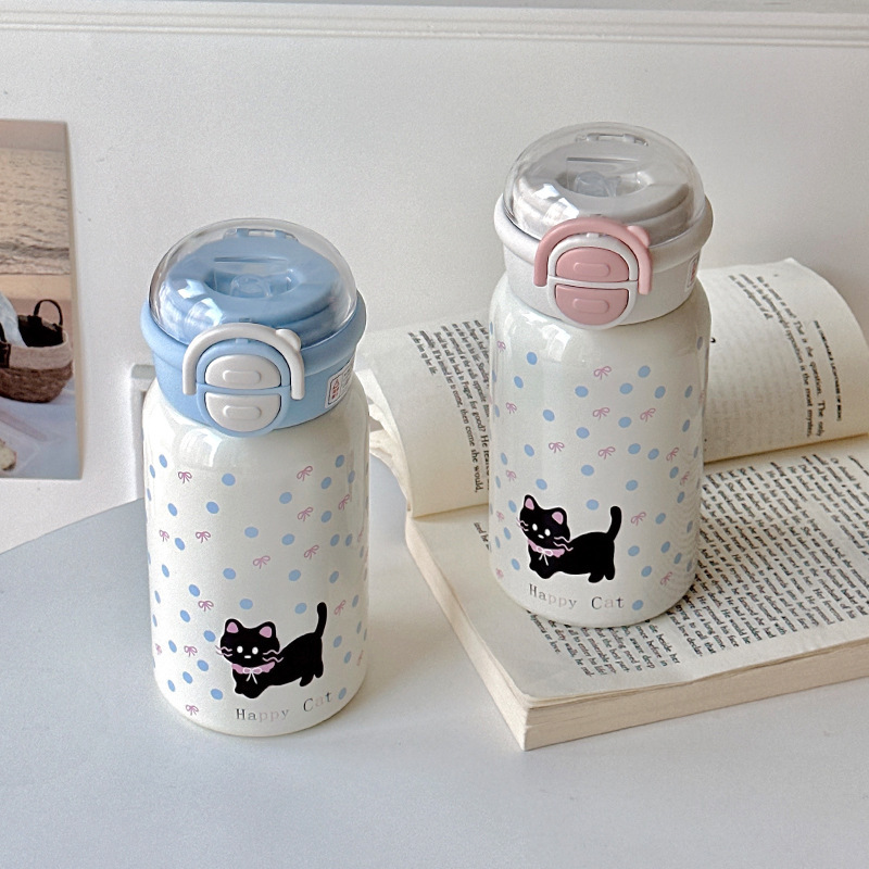 New ins style high appearance level double-drinking thermos cup, large-capacity stainless steel water cup for girls, cute little black cat cup Application Scenario