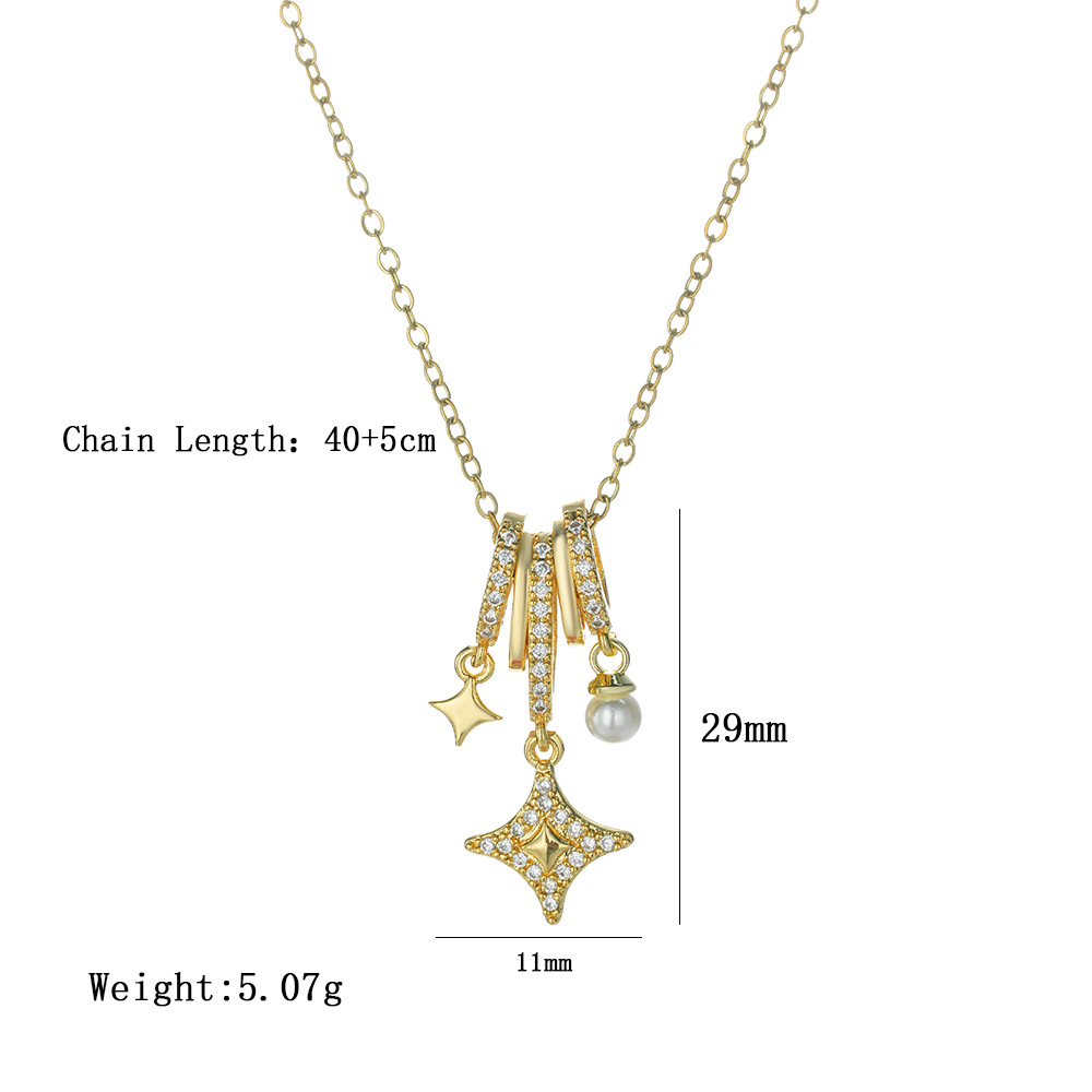 Cross-border best-selling full-diamond, small waist, tassel, star and pearl pendant, a versatile and fashionable collarbone chain zircon jewelry Item Picture