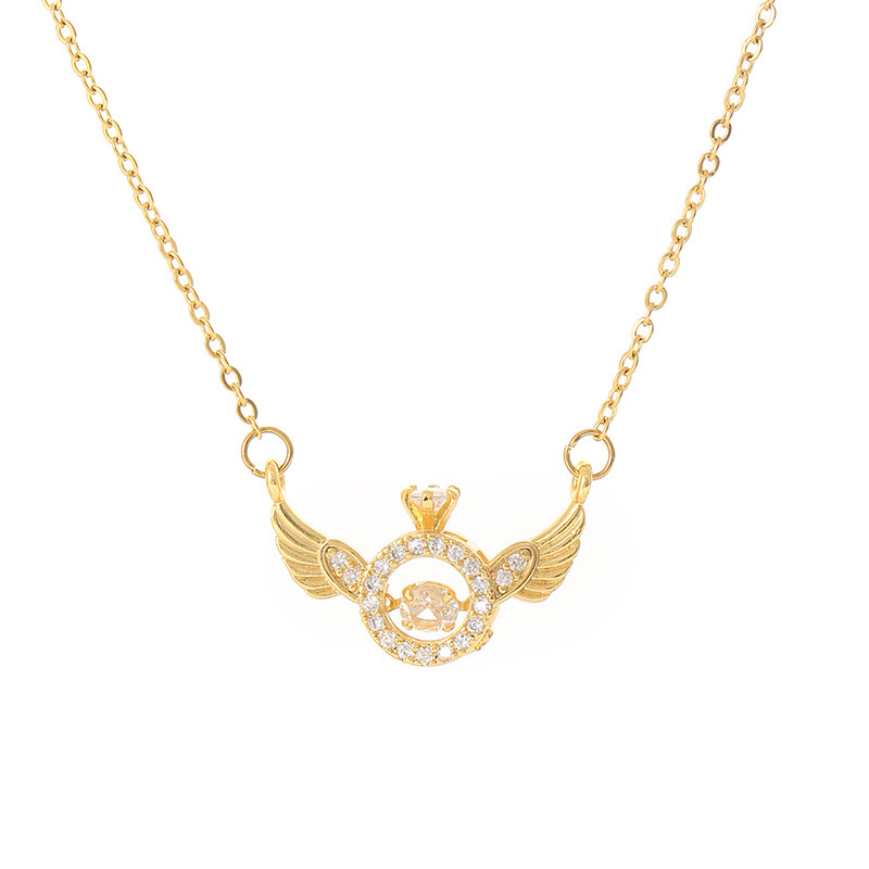 Angel Wings Dynamic Crown Necklace, Women's Wing Pendant, Fashionable and light luxury collarbone chain, Real gold electroplated high-end accessory Item Picture