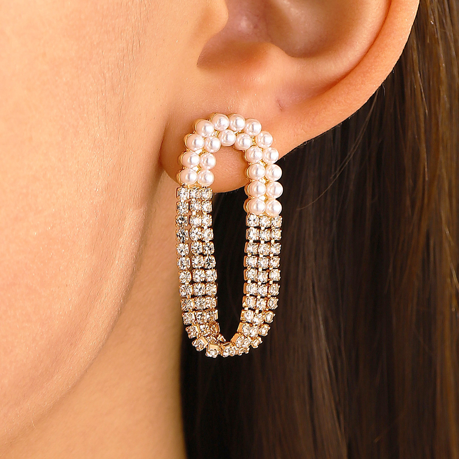 European and American simple pearl heart-shaped ear buckles, ins niche light luxury forest-themed long tassel earrings, new earrings wholesale details Picture
