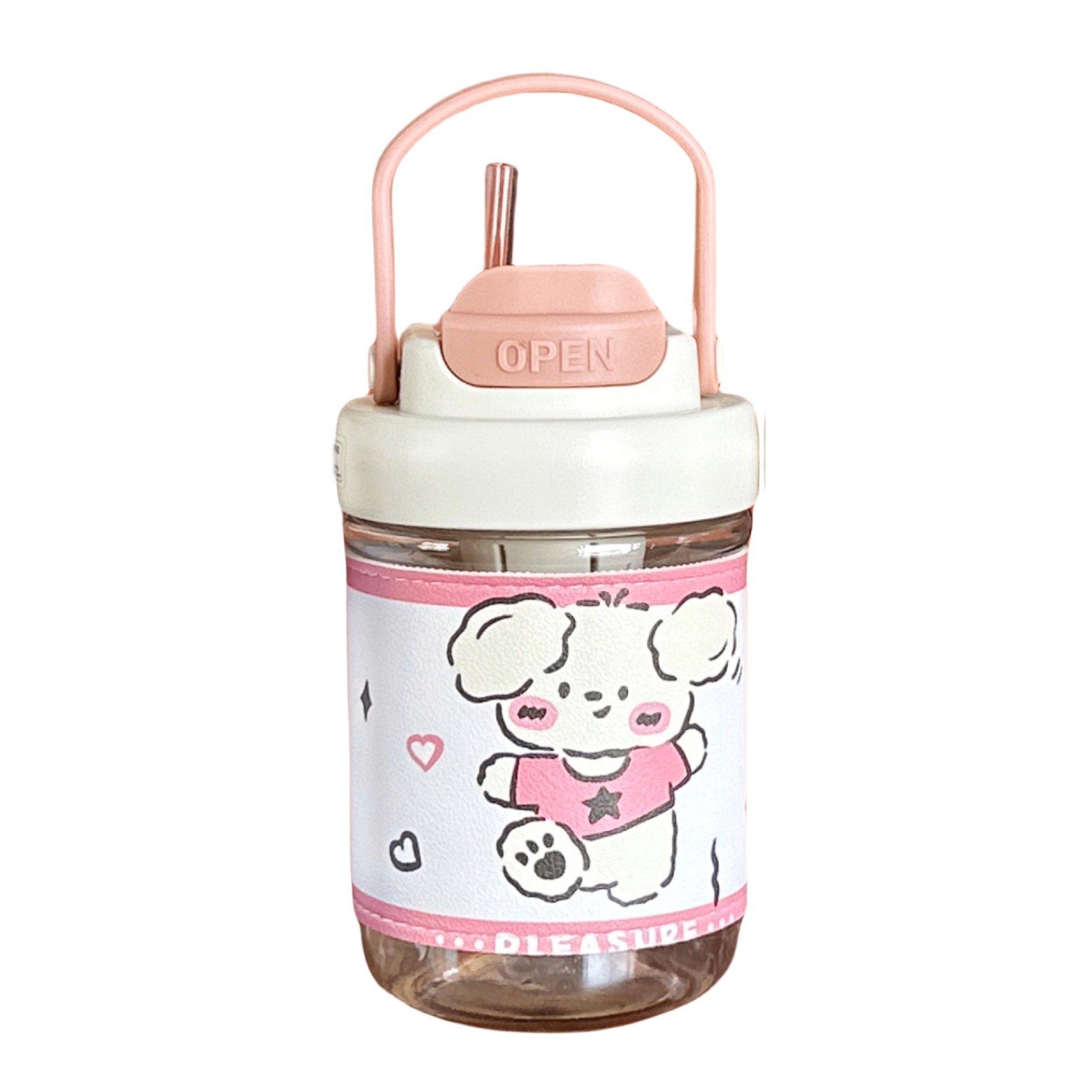 Cute cartoon water cup, high appearance level for girls, double-drinking straw cup, heat-resistant portable coffee case, plastic cup for students Item Picture