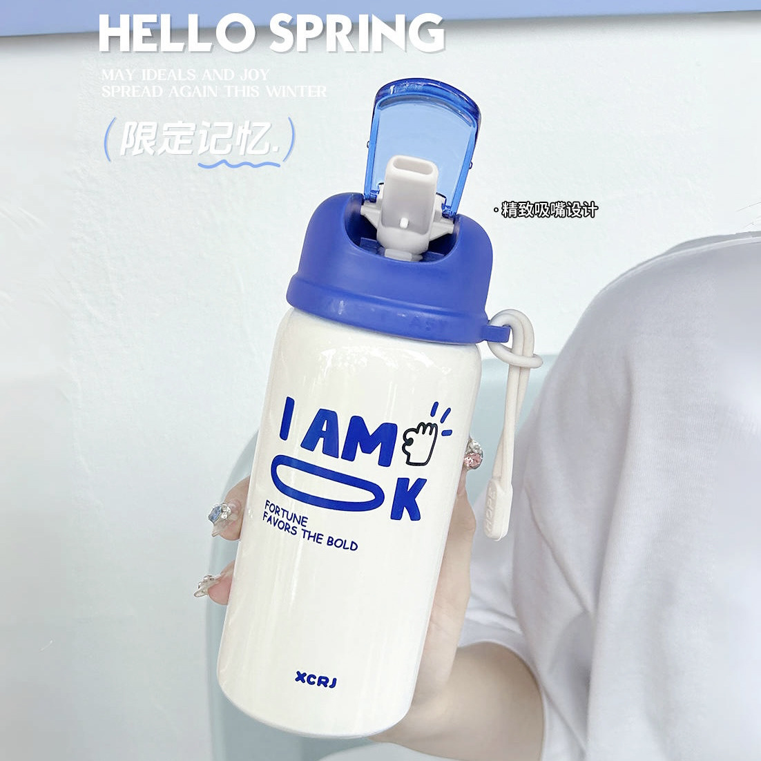 High appearance level cartoon stainless steel straw cup, new portable student school cup, vacuum insulated cup gift wholesale full figure