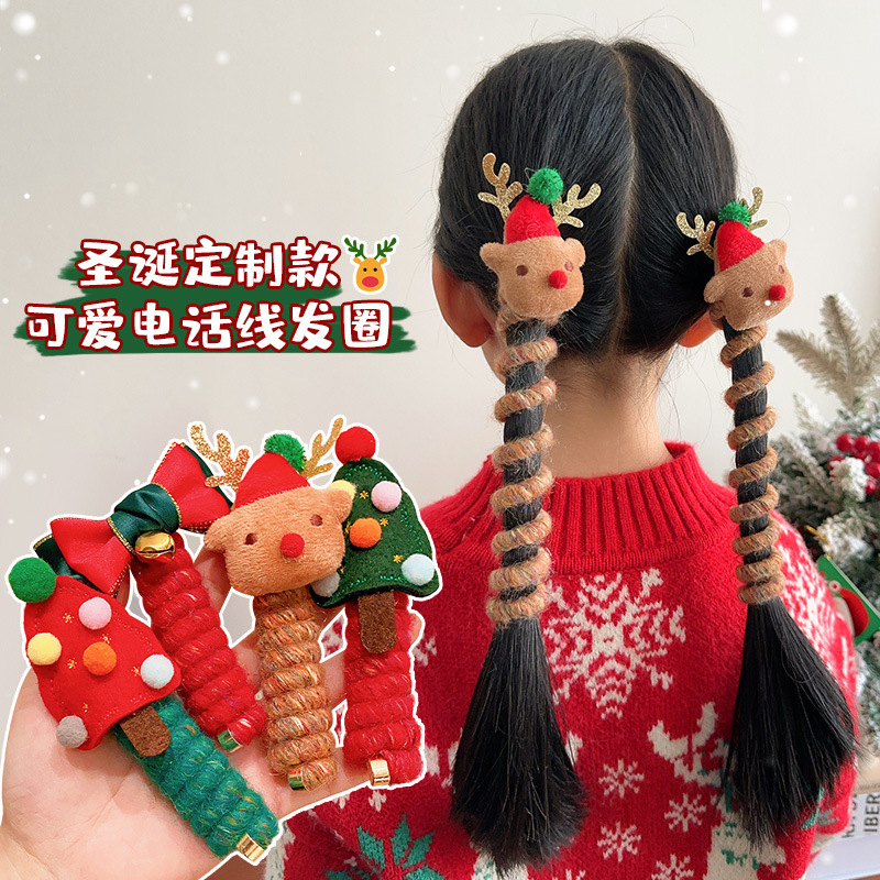 New Christmas headwear: telephone line hair tie, children's hair band, Santa Claus, Christmas tree, cartoon hair accessory, girl details Picture