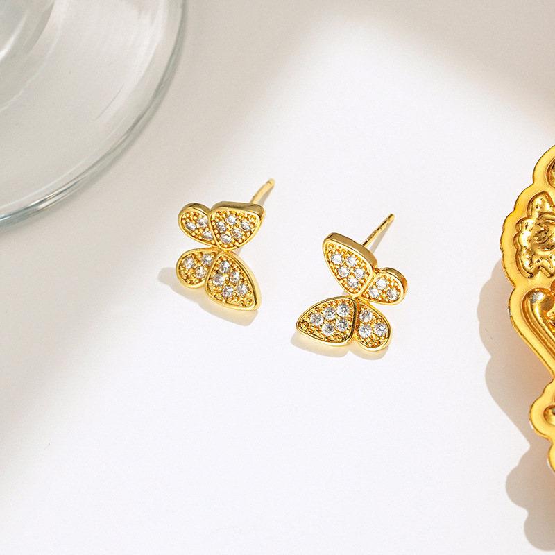 Fashionable little butterfly three-piece titanium steel necklace for women, light luxury and versatile, with zircon stud earrings and a high-end accessory Specification drawing