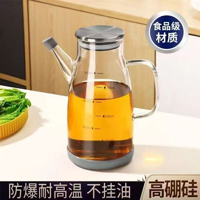 Kitchen high borosilicate glass oil flasks, household leak-proof bottles, soy sauce bottles, vinegar flasks, large and small seasoning oil cans Specification drawing