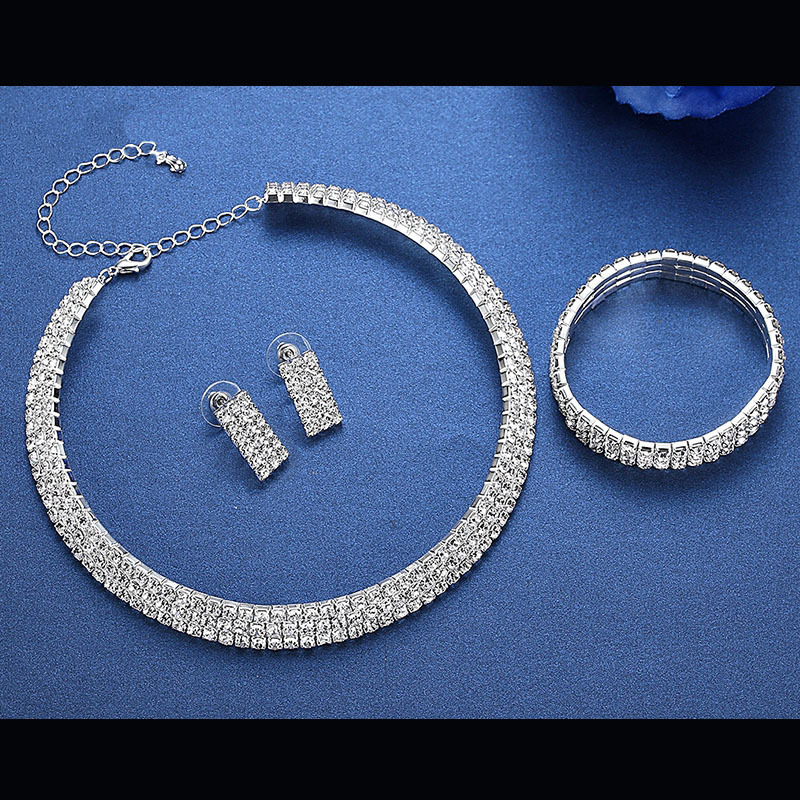 European and American fashion bestseller bridal accessories: Elegant rhinestones, luxurious multi-row earrings, necklaces, Set N5428 full figure