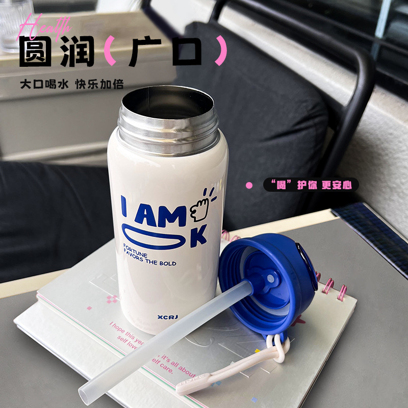 New 304 stainless steel anti-drop outdoor portable thermos cup with high appearance level, ladies' water cup with straw details Picture