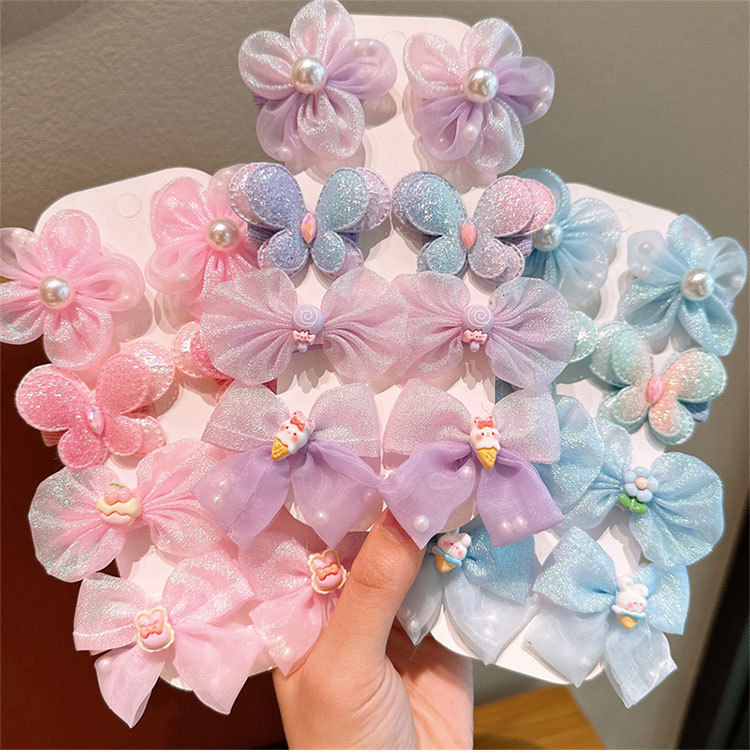 Super fairy bow hair clip, children's hair accessory, popular gradient gauze flower hair clip, girls' side bangs hair accessory details Picture