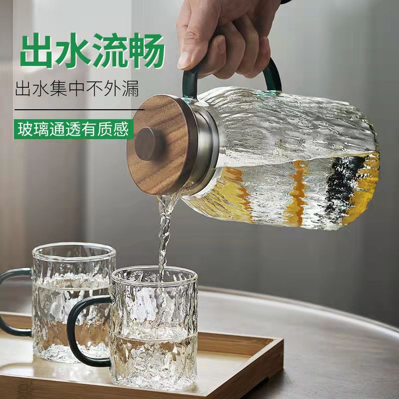 New explosion-proof glass household cooling water bottle, tea cup with handle, glacier tree pattern cup, high-temperature resistant cooling water bottle, cold water bottle full figure