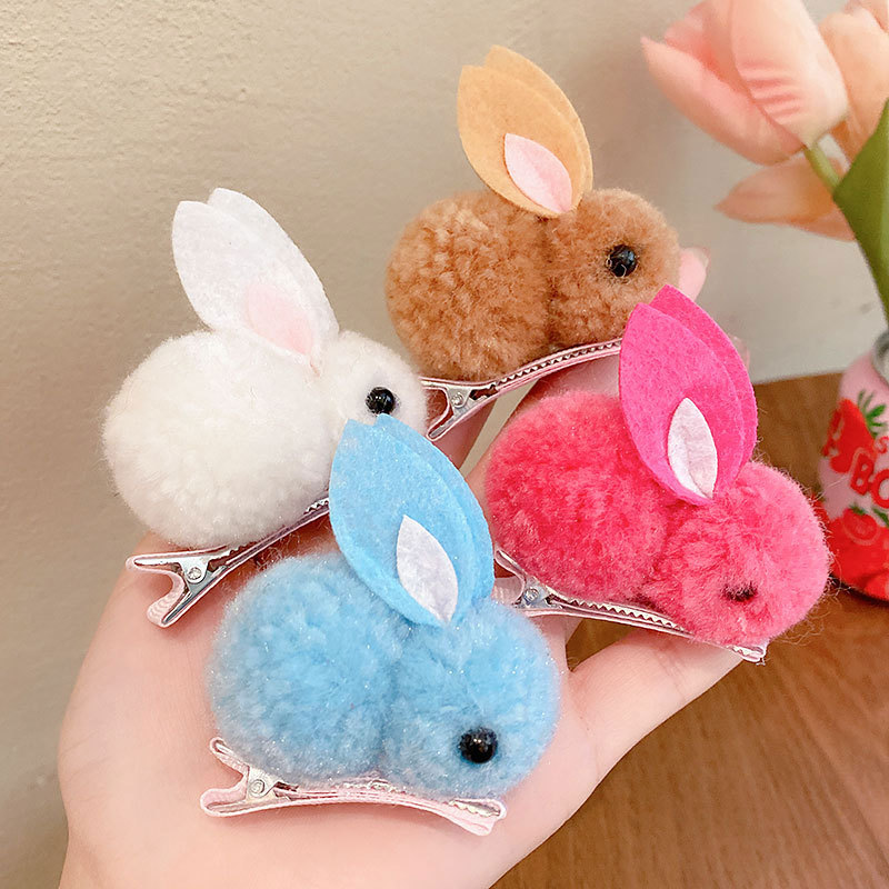 Children's hair clips, girls' cute and super adorable three-dimensional rabbit plush hair clips, girls' hair won't be damaged, autumn and winter bangs hair clips Specification drawing