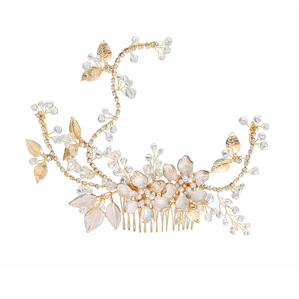 New European and American accessories, handcrafted bridal headwear, alloy flower and branch hair combs, pearl and diamond inlaid hair combs, banquet hair accessories Item Picture
