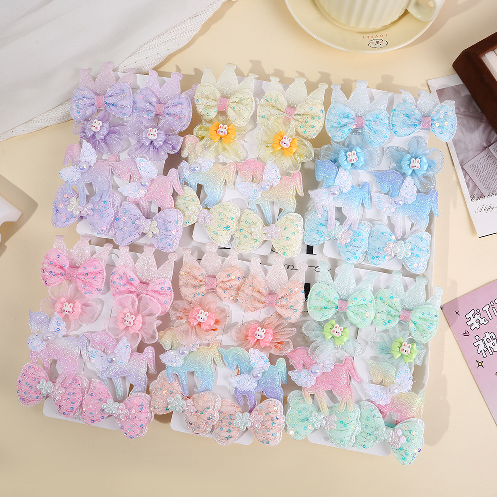Children's bow flower hair clip headwear, baby fabric lace fringe clip, girls' and princesses' non-damaging hair clip full figure
