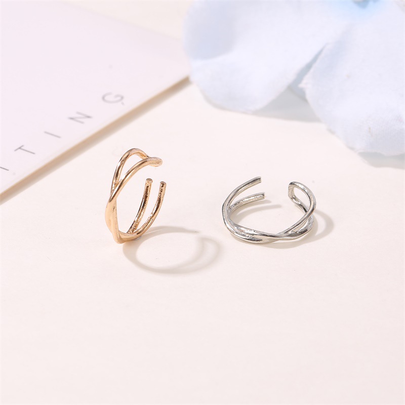 European and American simple and versatile double-layer ear clips, fashionable cross U-shaped double-layer ear clips without ear holes, women's double C-shaped ear bone clips details Picture