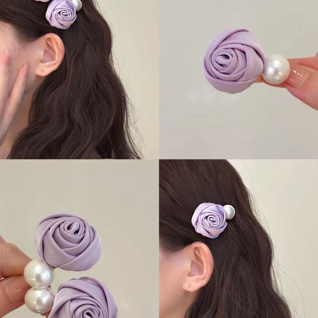 New niche French hair clips with a high-end touch, rose flower bb clips, elegant and refined side pearl bangs hair accessories Specification drawing