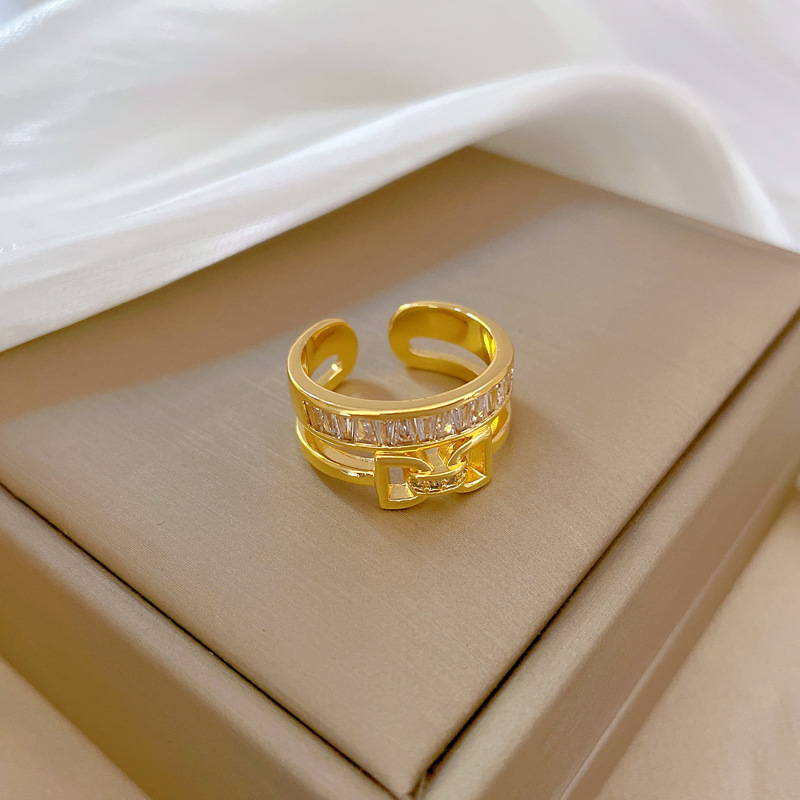 【 Real gold electroplating 】 Open bow, women's fashion, slightly inlaid, light luxury ring, index finger ring, the same style as Internet celebrities, cold style details Picture