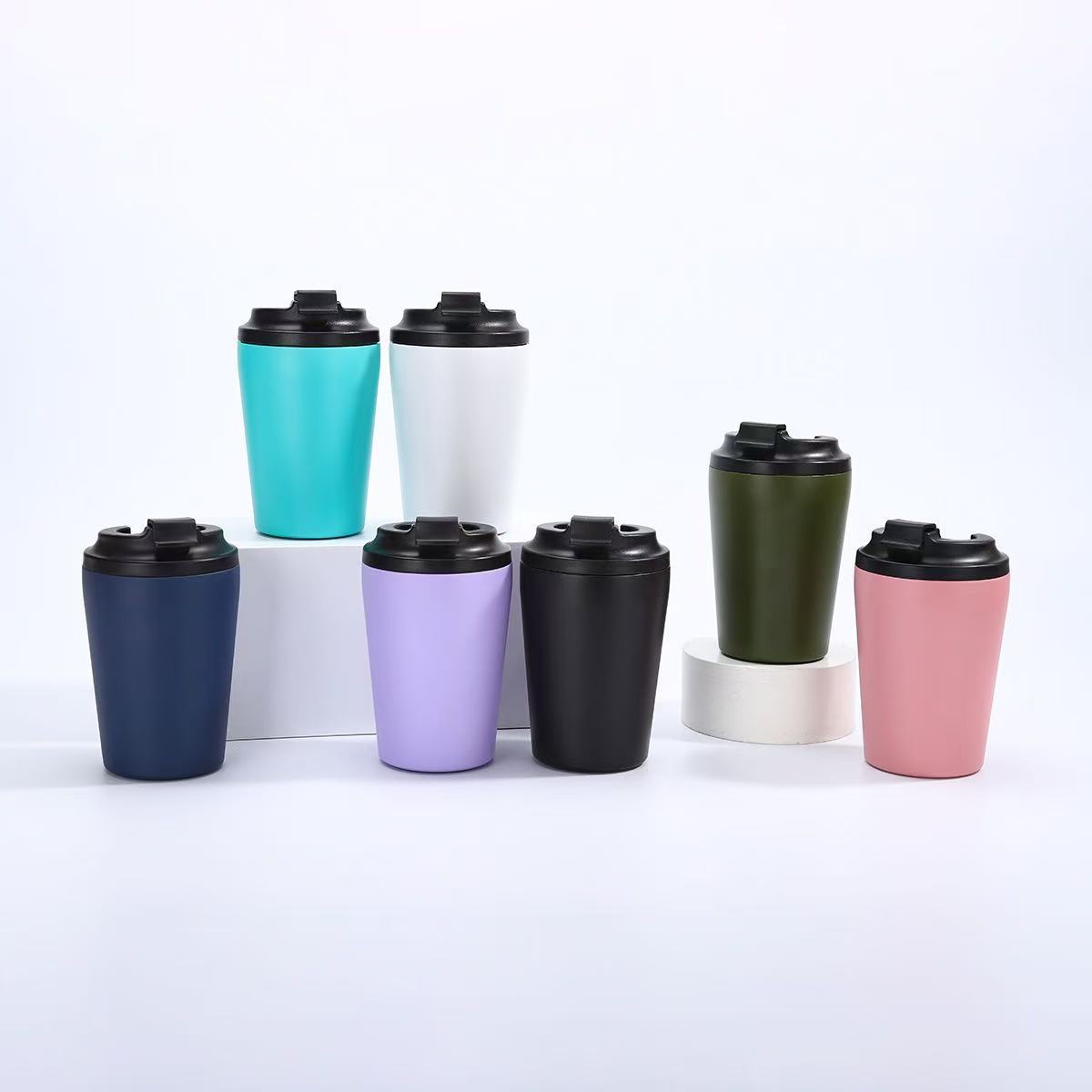 Cross-border 12oz mini coffee cup, office and home milk cup with scale, compact and portable double-layer vacuum insulated cup details Picture