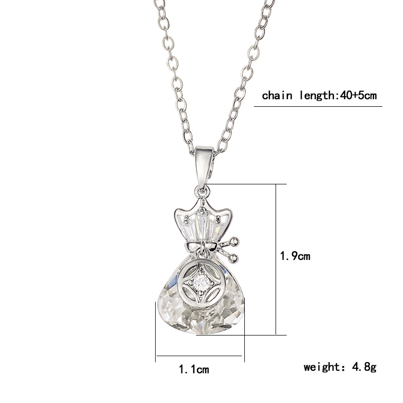 Japanese and Korean light luxury crystal "Fu" character money bag pendant titanium steel necklace, simple and versatile for women, popular collarbone chain, niche accessory Item Picture