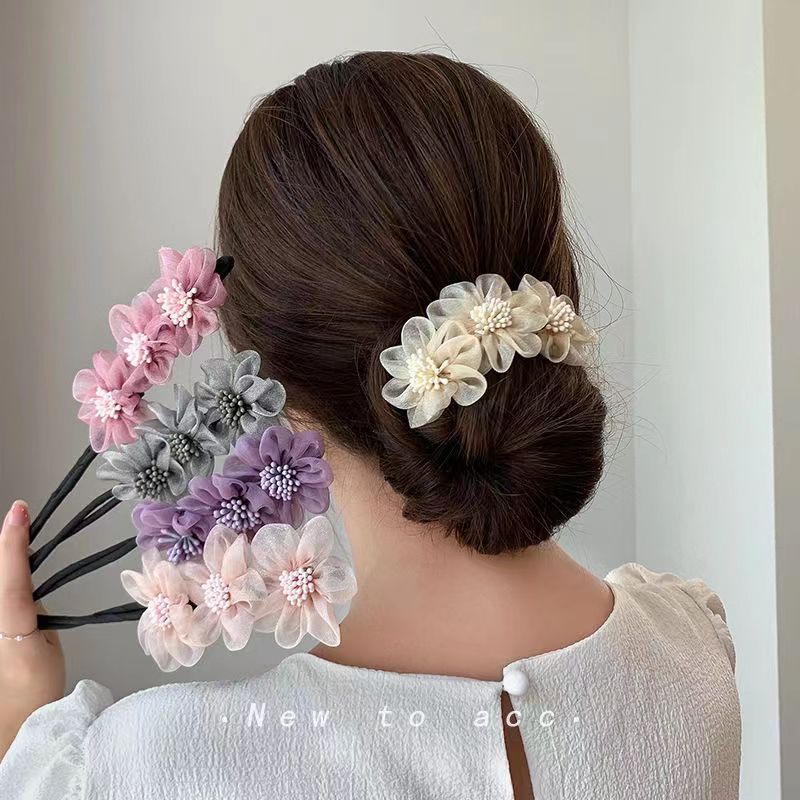 Ougensha flower hairpin, bun headwear, versatile and fluffy flower bud hair, a lazy girl's hair styling tool, hairpin details Picture